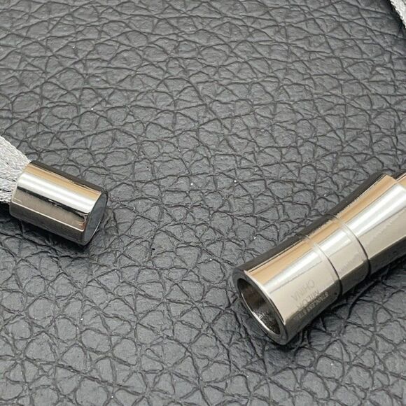 Stainless Steel Woven Bracelet Multi Strand w/ Bead Details Silver Tone 6.75" - Picture 5 of 6